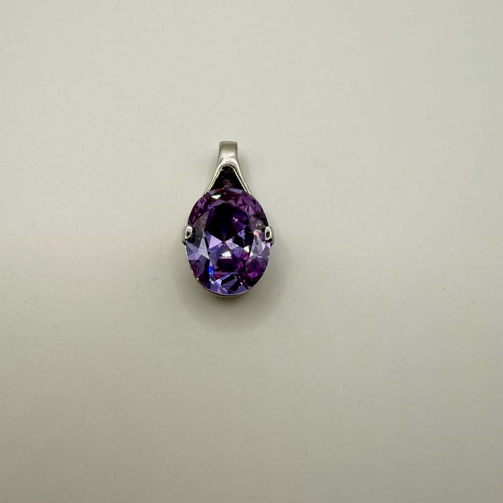 Sterling Silver Purple CZ Oval Filigree Pendant